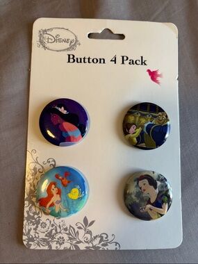 Loungefly Disney Princess Button 4 Pack - Purple, Blue, Yellow, Cream